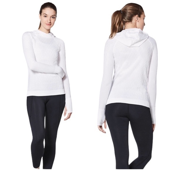 LULULEMON REST LESS WHITE TEXTURED POPOVER HOODIE LONG SLEEVE THUMBHOLES TOP - Picture 1 of 9